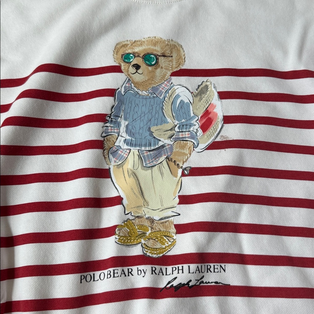 Ralph Lauren White and Red Striped Bear Sweatshirt - Picture 3 of 3